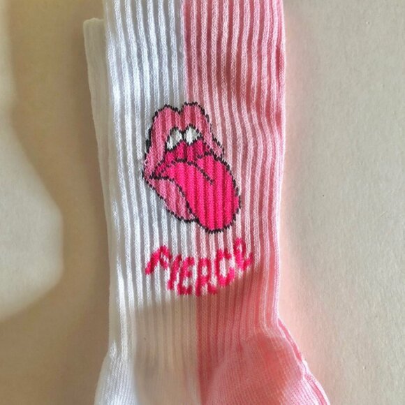 Pink Pop Art Lips Crew Socks 80s Style - Picture 3 of 4